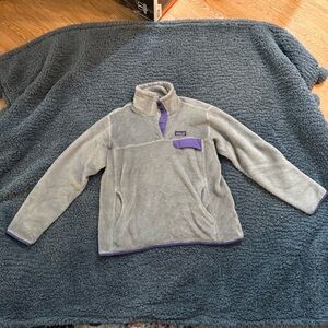 Patagonia Gray and Purple Fleece Pullover